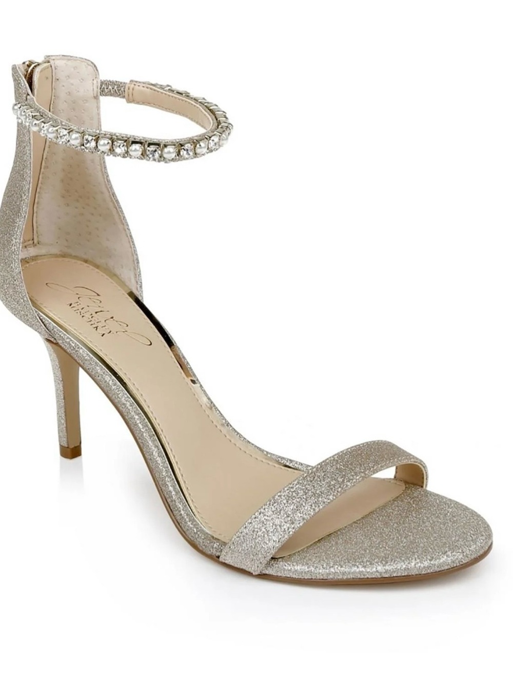 Jewel Badgley Mischka Gold Landen Ankle Strap Sandal with Jeweled Strap